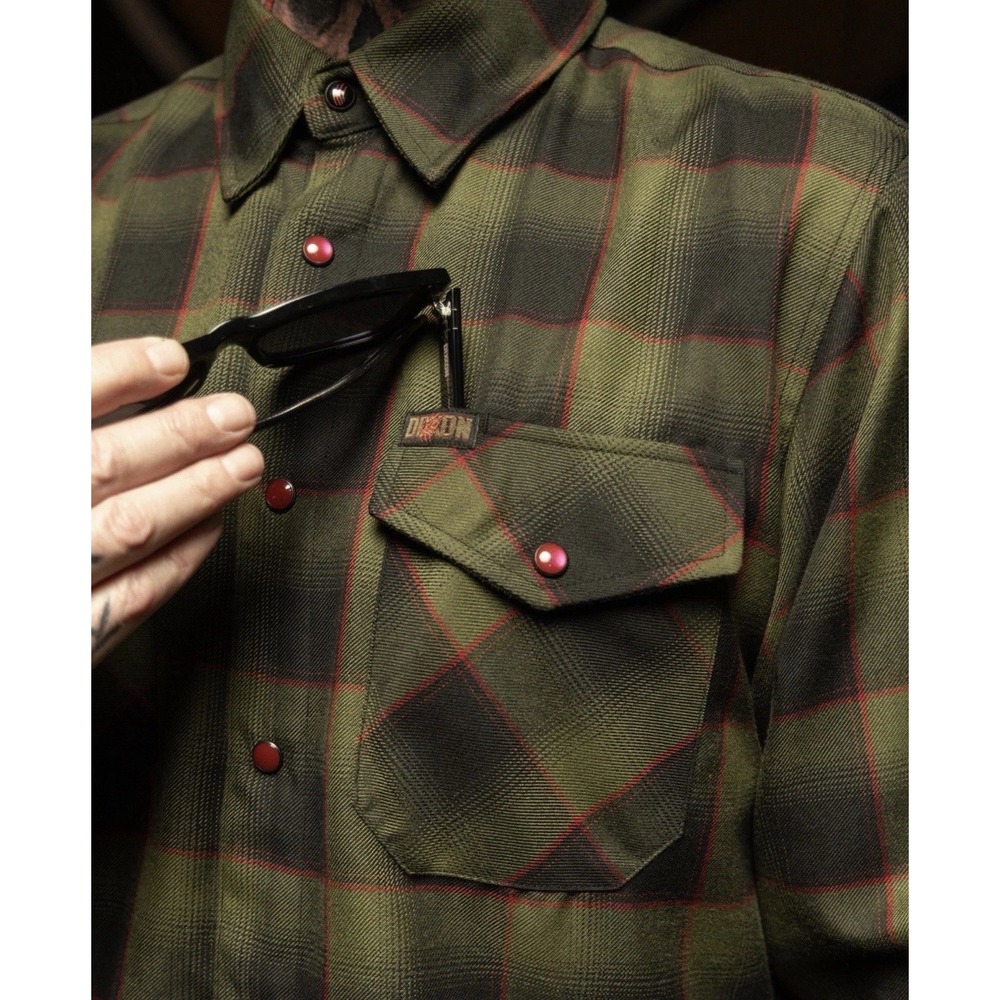 Dixxon‎ Flannel Co Elm St 2.0 Mens 2X XXL Olive Green Black Plaid Snap Shirt NEW - Picture 6 of 6